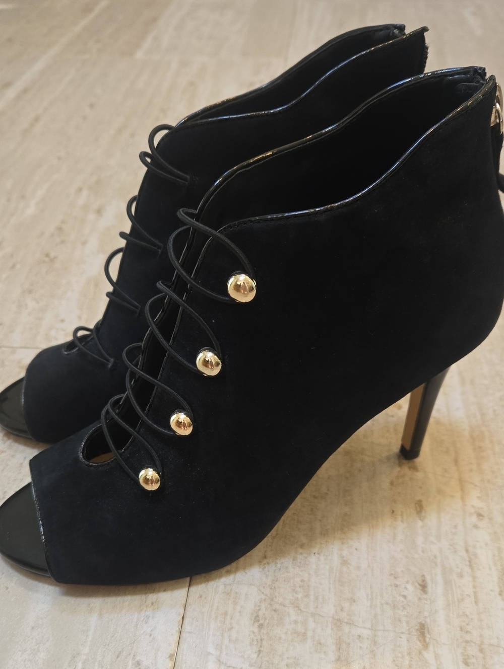 White House Black Market Suede Peep Toe Stiletto Ankle Boots